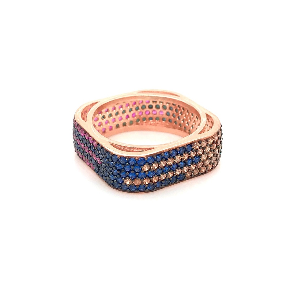 Blue, Pink and White Silver Ring.